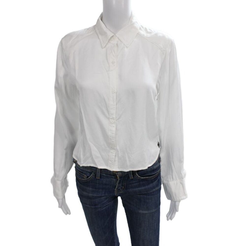 Stateside Women Collared Basic Button-Up Viscose Long Sleeve White Top Size XS